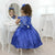 Girl’s blue dress with french tulle with floral embroidery + Hair Bow + Girl Petticoat Clothes Birthday Party - Dress
