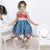 Girl's blue floral dress with red and bow embroidered in pearls, formal party-Moderna Meninas