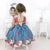 Girl’s blue floral dress with red and bow embroidered in pearls + Hair Bow + Girl Petticoat Clothes Birthday Party - Dress