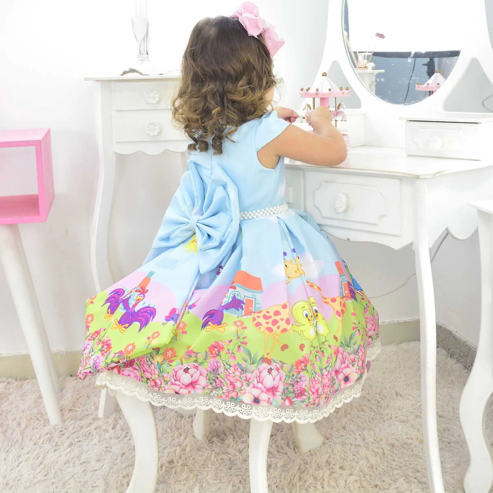 Girl's blue luxury dress Lottie Dottie Chicken, birthday party 18-24 months US numeric