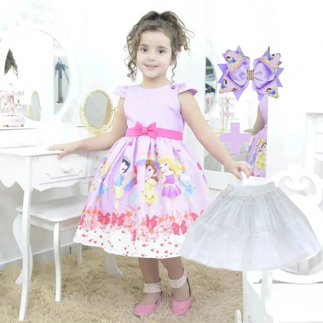 Vestido Niña Bebé Princesas Disney Lazo Enagua Niña, Ropa Fiesta Cumpleaños