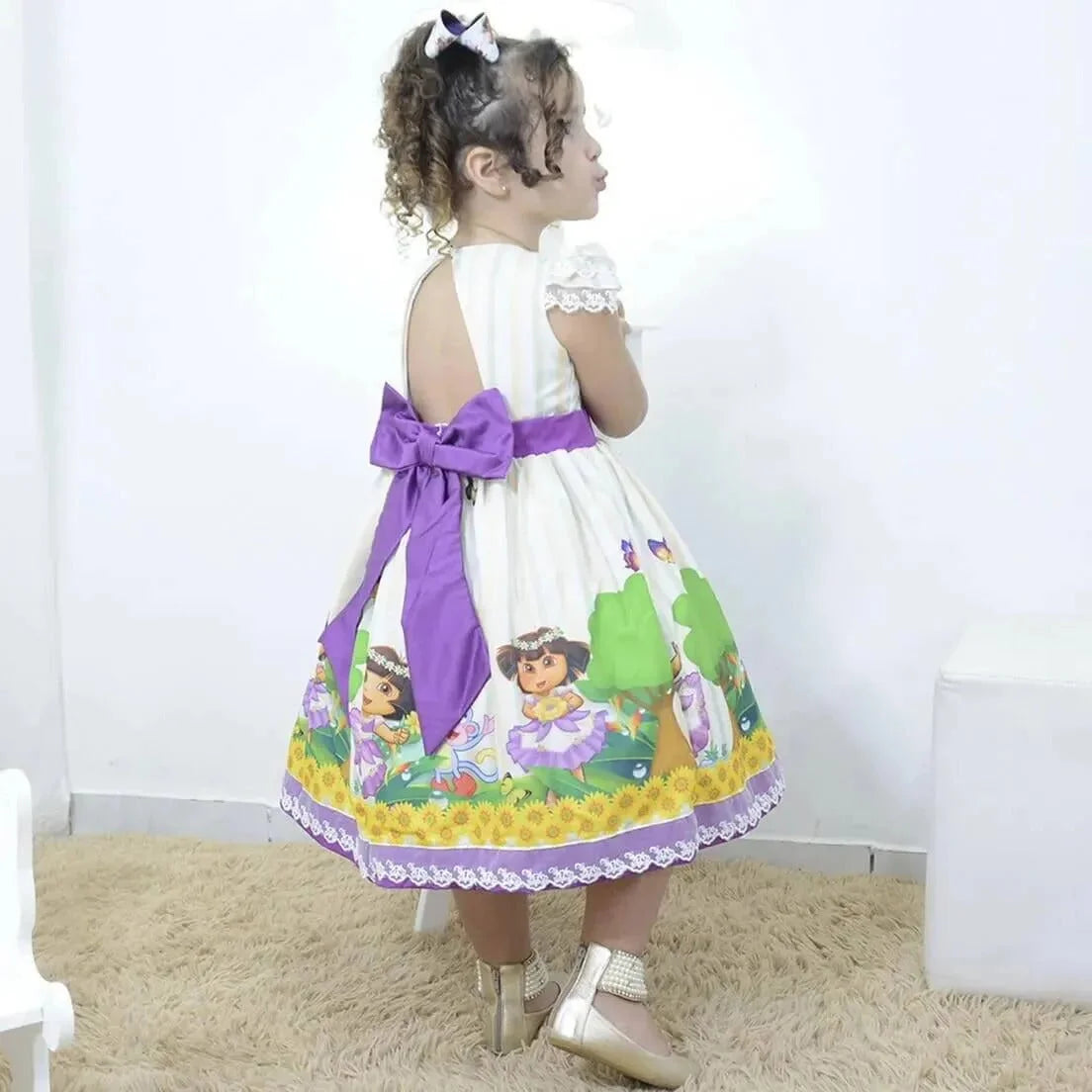 Superluxury Dora the Explorer Dress with Hair Bow & Petticoat for Girls |  Perfect for Theme Parties – Moderna Meninas