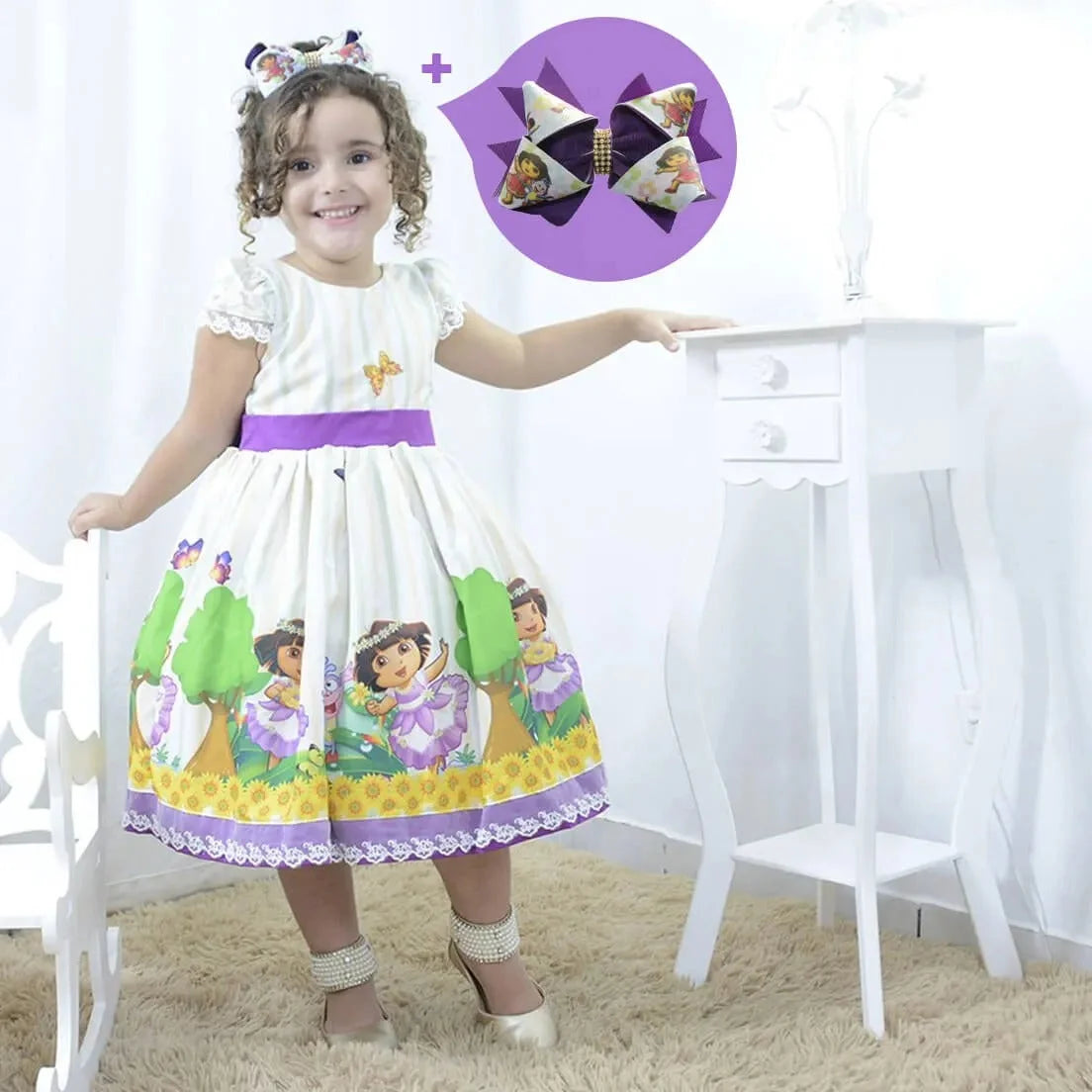 dora princess dress Girl's dress Dora the Explorer + Hair Bow 6-12 months US numeric