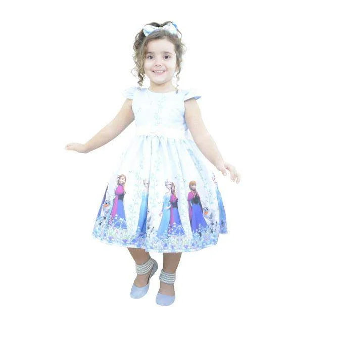 Girl's dress Elsa and Anna Frozen blue with white, birthday party 7 US numeric