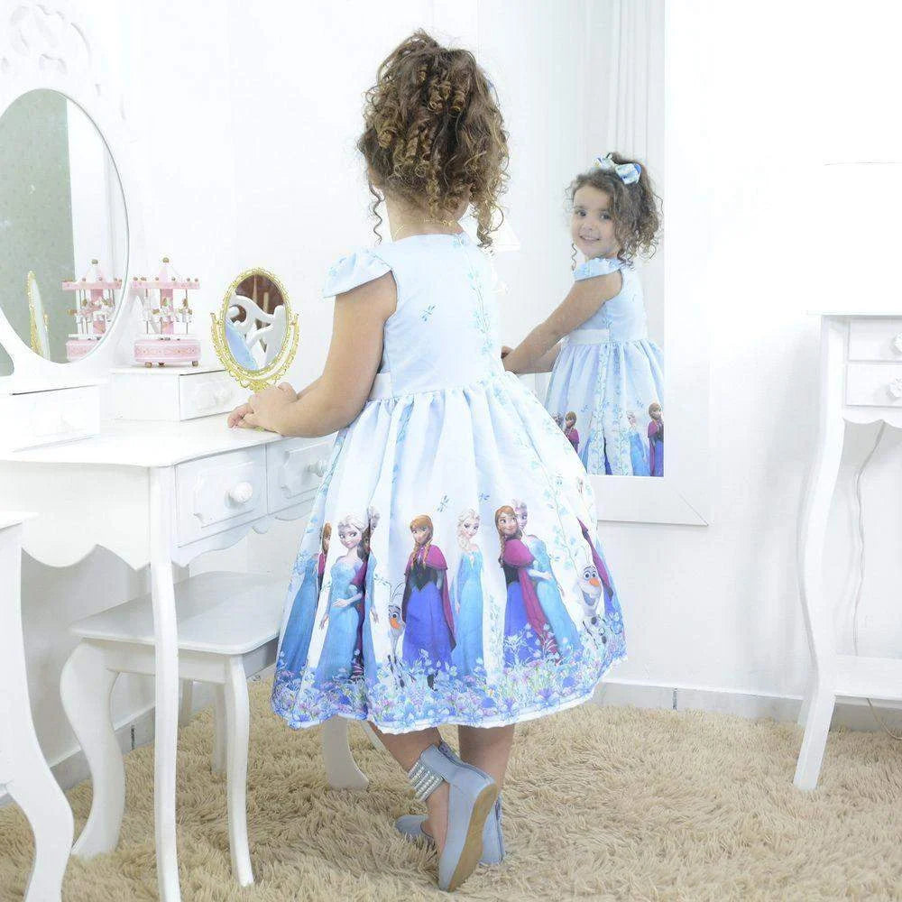 Girl's dress Elsa and Anna Frozen blue with white, birthday party 7 US numeric