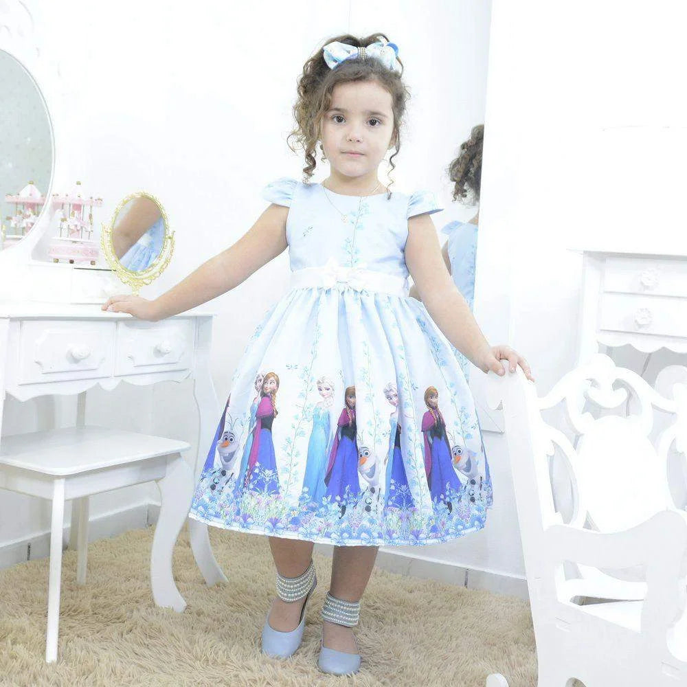 Girl's dress Elsa and Anna Frozen blue with white, birthday party 7 US numeric
