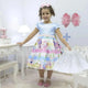Girl's Dress, Enchanted Garden with birds and butterflies with pearl embroidery + Hair Bow + Girl Petticoat, Clothes Birthday Party
