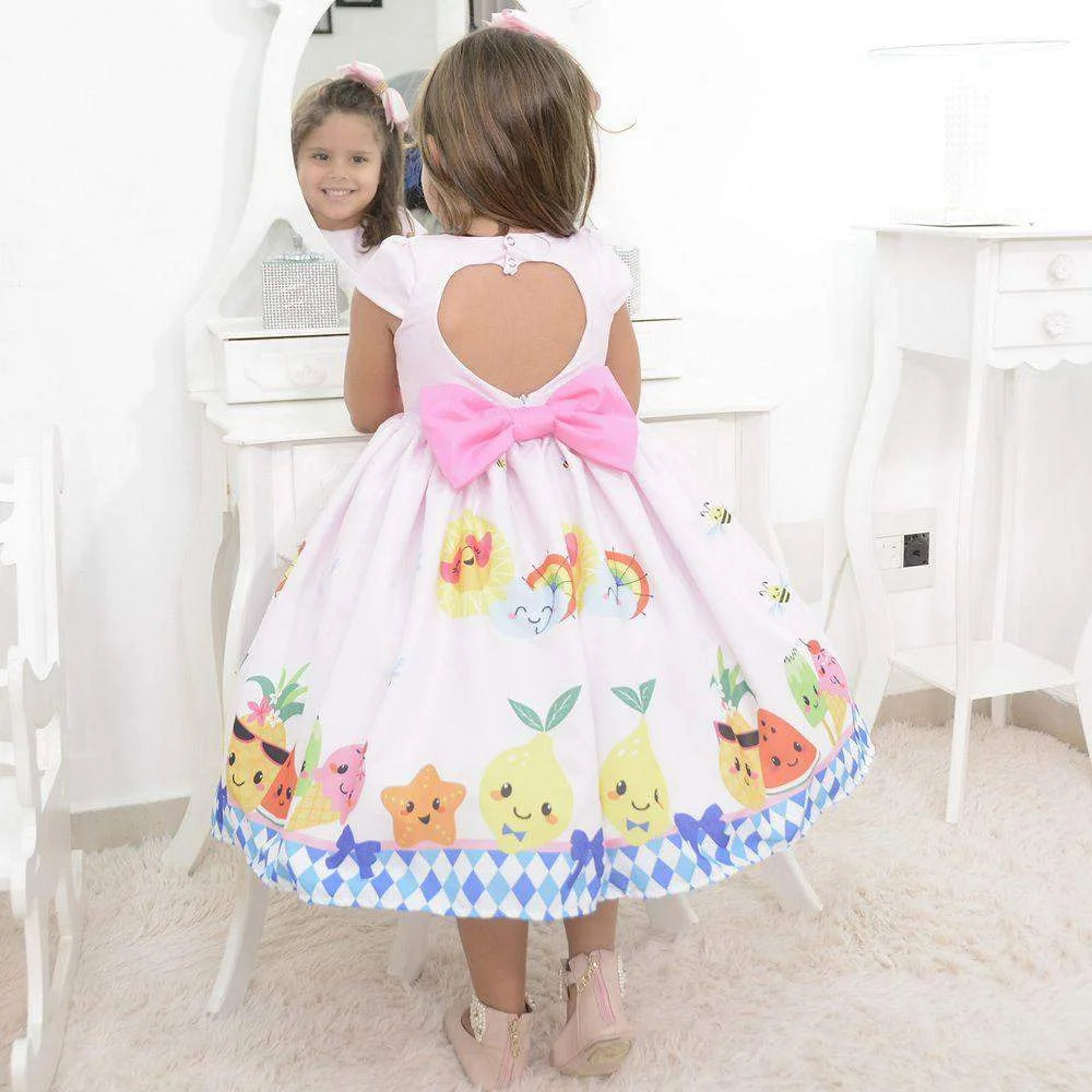 Girl's dress from fruits, bees and ice cream, birthday party 7 US numeric
