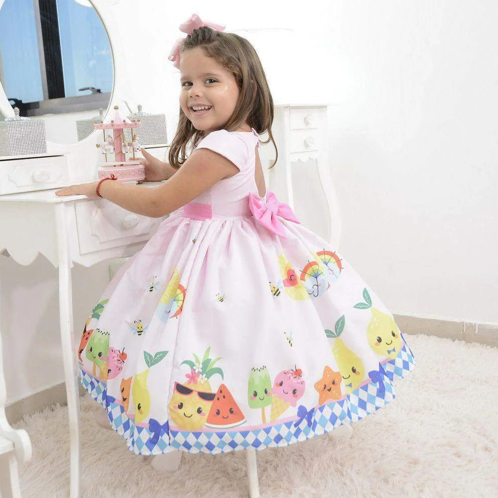 Girl's dress from fruits, bees and ice cream, birthday party 7 US numeric