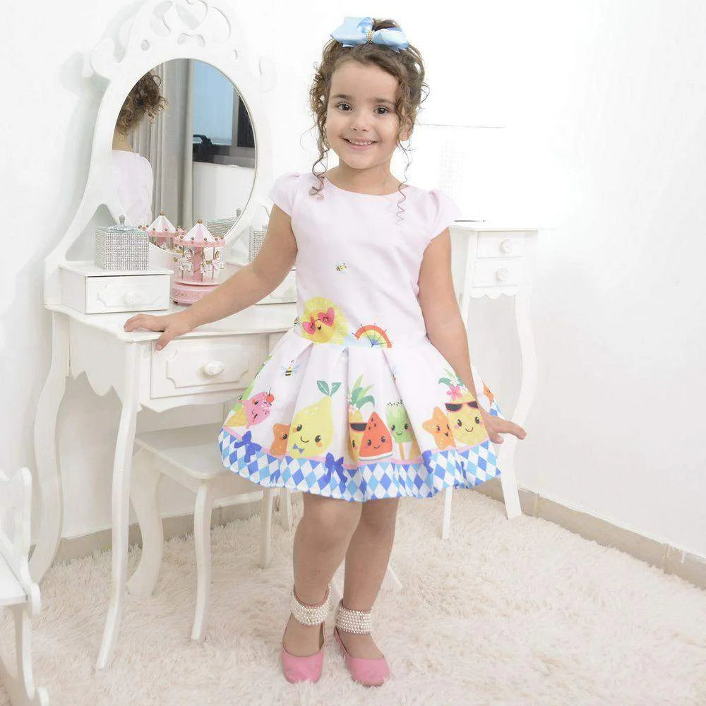 Girl's Dress from Fruits, Bees and Ice Cream, Children Party 6 US Numeric