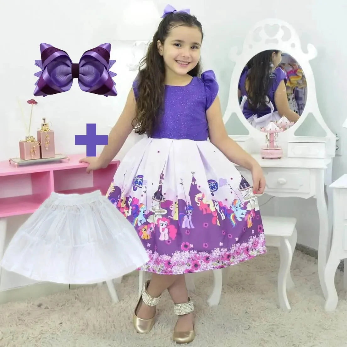 Vestido Nina My Little Pony Lila con Purpurina Morada Lazo Enagua Nina Ropa Fiesta Cumpleanos