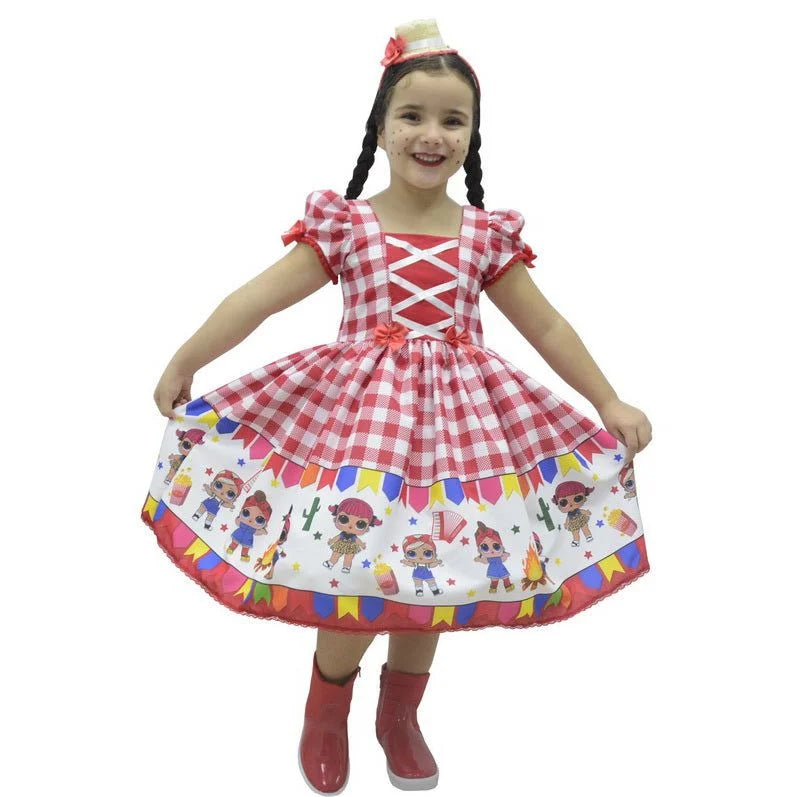 Girl's dress Lol surprise doll June farm dance quadrille chess red, birthday party 2T US numeric Girl's dress Lol surprise doll June farm dance quadrille chess red, birthday party 2T US numeric