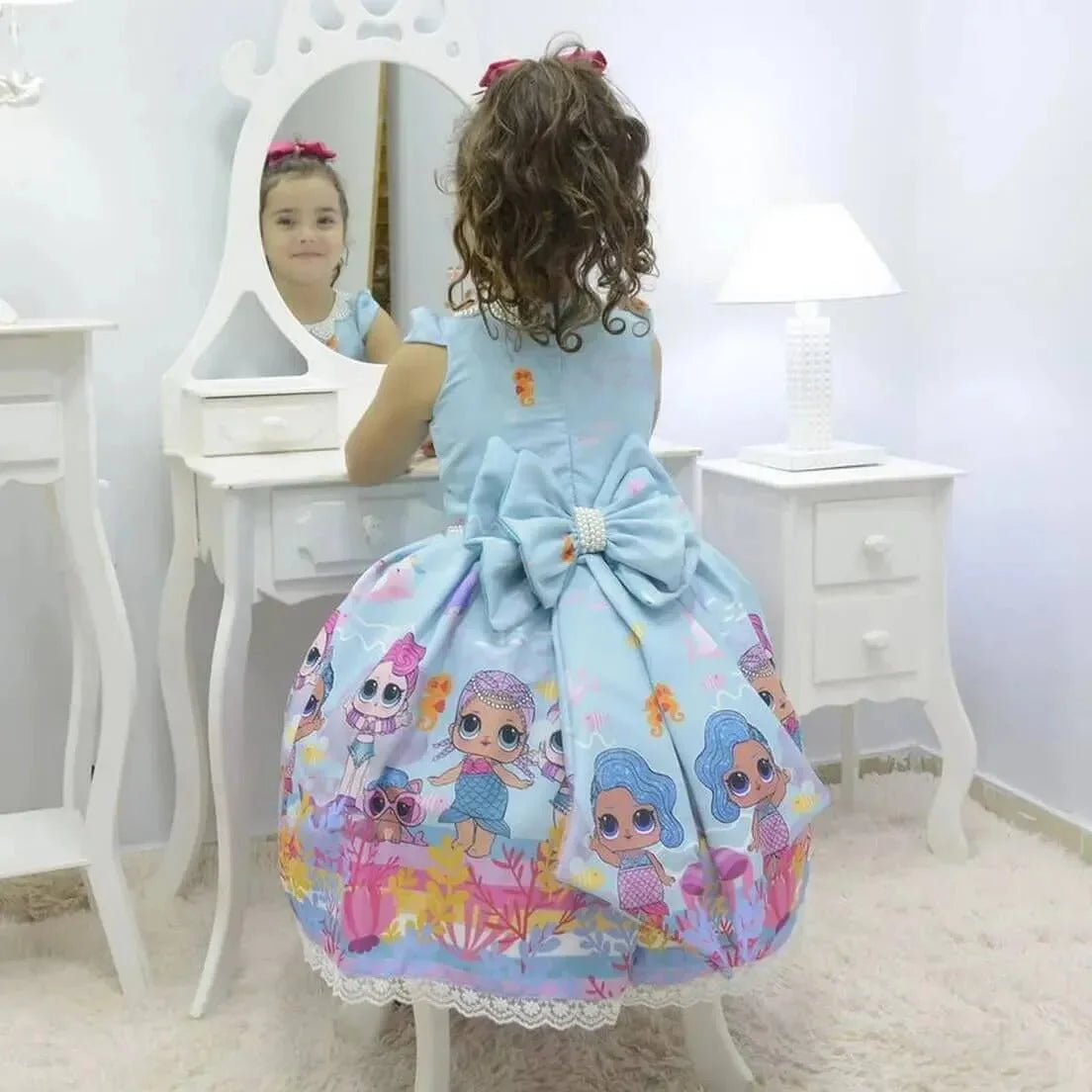 Lol Surprise Doll Mermaid Splash Queen Hair Bow Petticoat Luxurious 100 Cotton Dress for Girl s Theme Party Moderna Meninas
