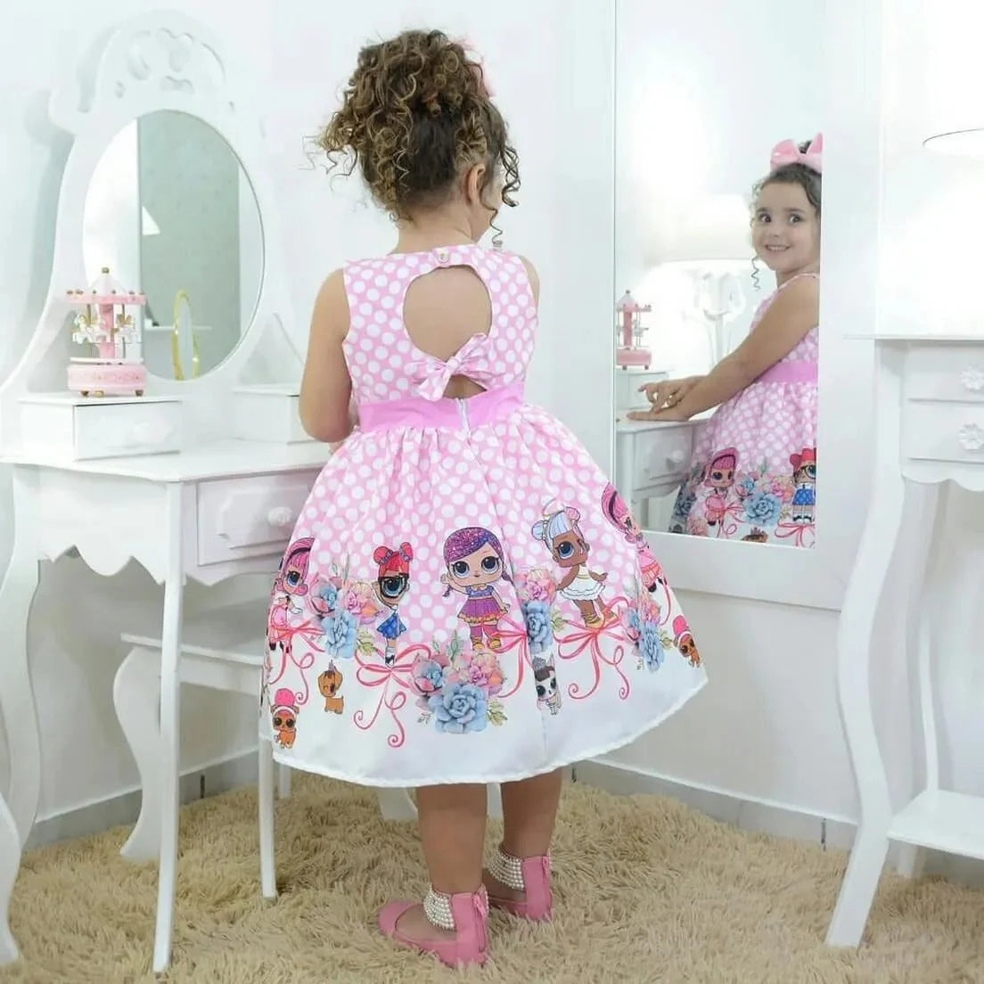 Girl's dress Lol surprise pink, Birthday party + Hair Bow + Girl Petticoat, Birthday Baby Girl 18-24 months US numeric