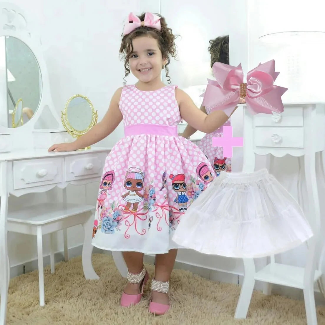 Girl s dress Lol surprise pink birthday party Hair Bow Girl Petticoat Birthday Baby Girl