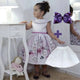 Girl's dress with Peter Pan collar and floral, embroidered in pearls + Hair Bow + Girl Petticoat, Clothes Birthday Party