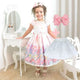 Girl's dress pink floral enchanted garden with butterflies, formal party + Hair Bow + Girl Petticoat, Birthday Baby Girl