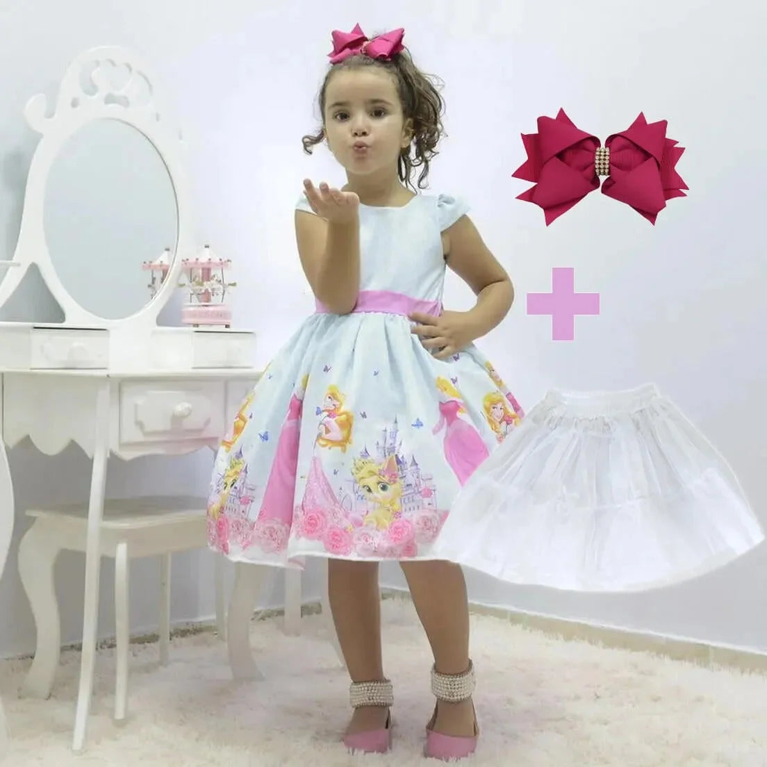 Girl's Dress Sleeping Beauty Princess Aurora + Hair Bow + Girl Petticoat, Clothes Birthday Party 3T US numeric Girl's Dress Sleeping Beauty Princess Aurora + Hair Bow + Girl Petticoat, Clothes Birthday Party 3T US numeric
