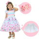 Girl's Dress Striped Body And Blue Floral Skirt - Florist + Hair Bow + Girl Petticoat, Clothes Birthday Party