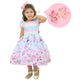 Girl's Dress Striped Body And Blue Floral Skirt - Florist + Hair Bow