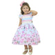 Girl's Dress Striped Body And Blue Floral Skirt - Florist