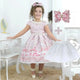 Girl's dry rose dress, birds and embroidered pearls + Hair Bow + Girl Petticoat, Clothes Birthday Party