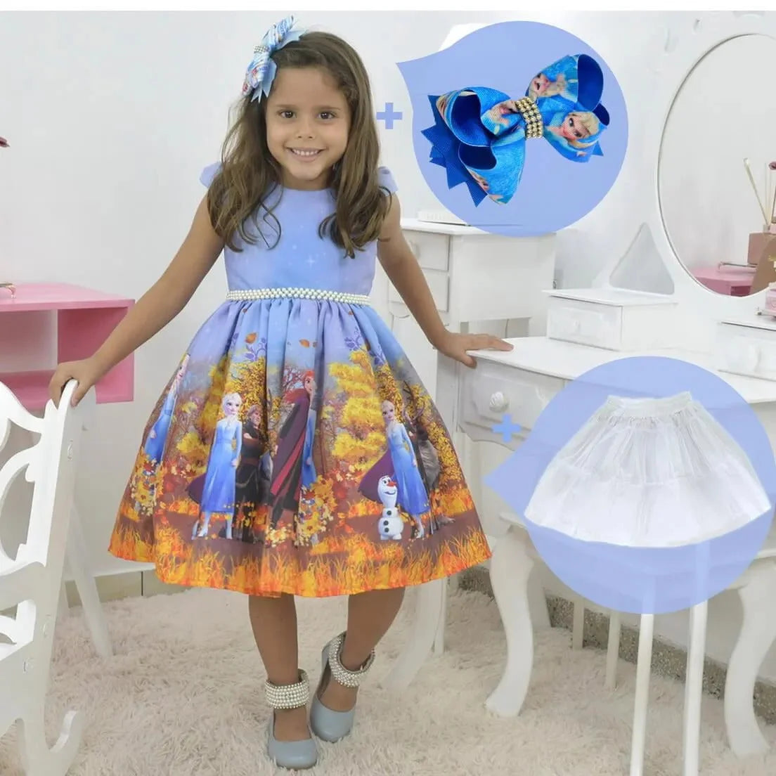 Girl's Frozen 2 Dress + Hair Bow + Girl Petticoat, Birthday Baby Girl 12-18 Months US Numeric Girl's Frozen 2 Dress + Hair Bow + Girl Petticoat, Birthday Baby Girl 12-18 Months US Numeric