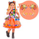 Vestido de Fiesta Niña Junina en Tul Cuadros Naranja Neón + 2 Lazos