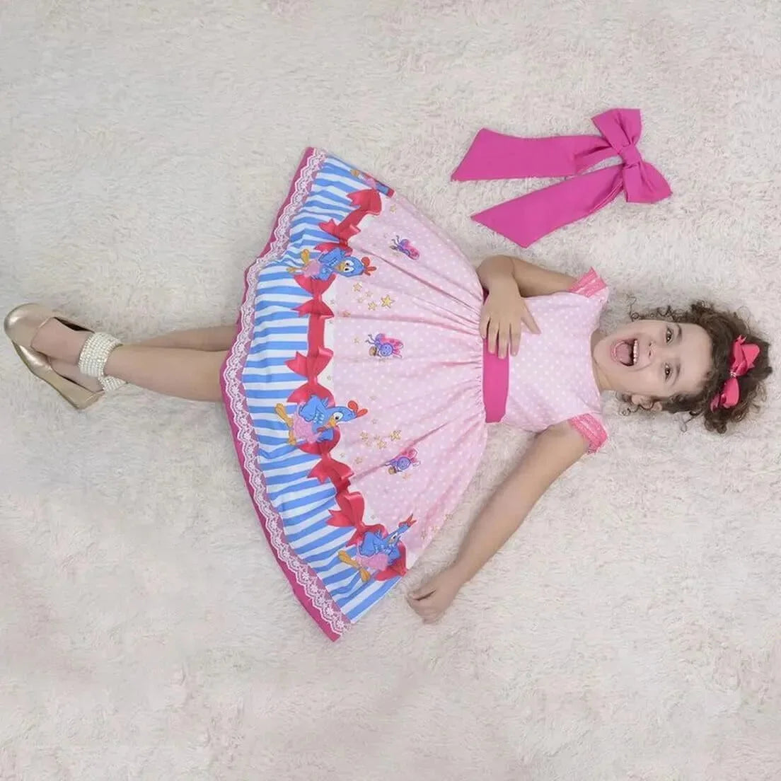 Girl's Lottie Dottie Chicken Dress + Hair Bow + Girl Petticoat, Clothes Birthday Party 8 US Numeric