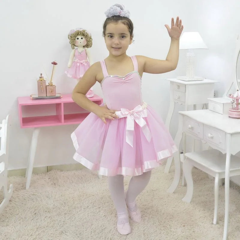 Girl's pink ballerina dress with embroidery