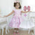 Girl’s pink dress floral with embroidered pearls + Hair Bow + Girl Petticoat Birthday Baby Girl - Dress