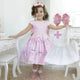 Girl's pink dress floral with embroidered pearls + Hair Bow + Girl Petticoat, Birthday Baby Girl