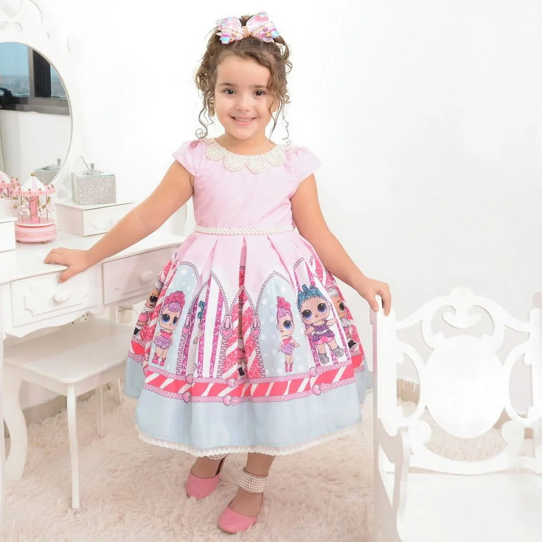 Girl's Luxurious Pink Lol Surprise Dress with Pearl Embroidery for Birthday Party Moderna Meninas Girl's Luxurious Pink Lol Surprise Dress with Pearl Embroidery for Birthday Party Moderna Meninas