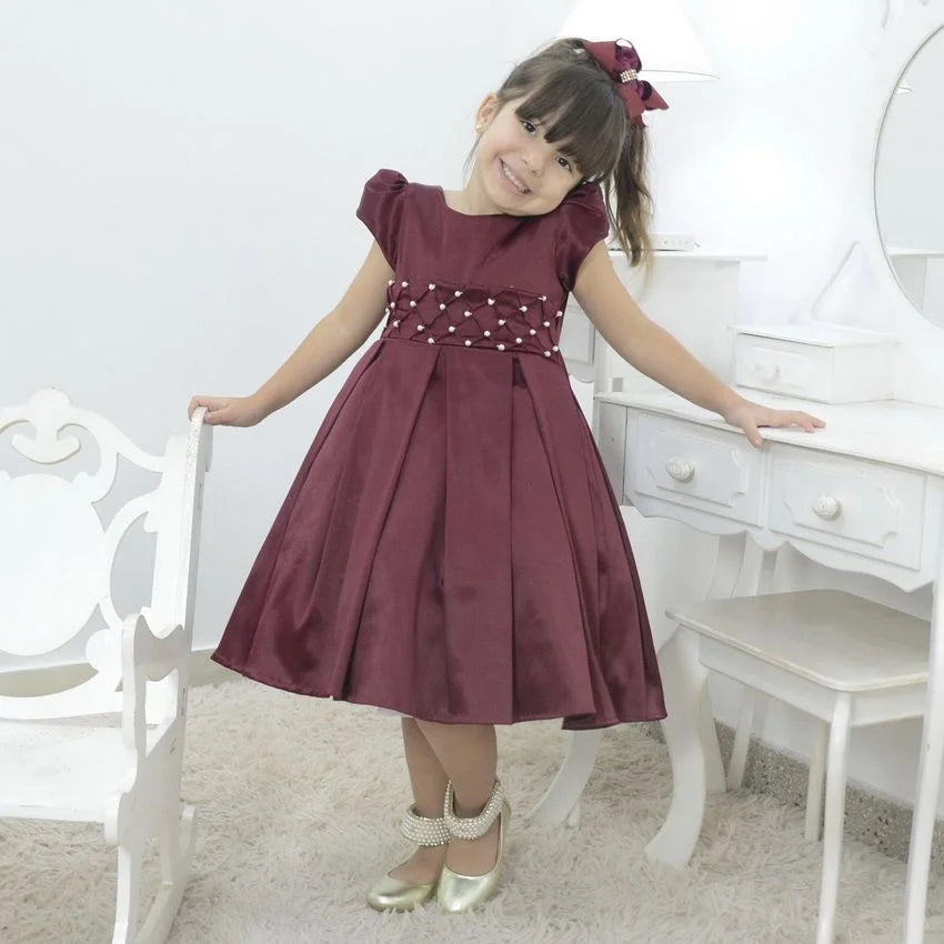 Girl's Red Marsala Dress: – Moderna Meninas