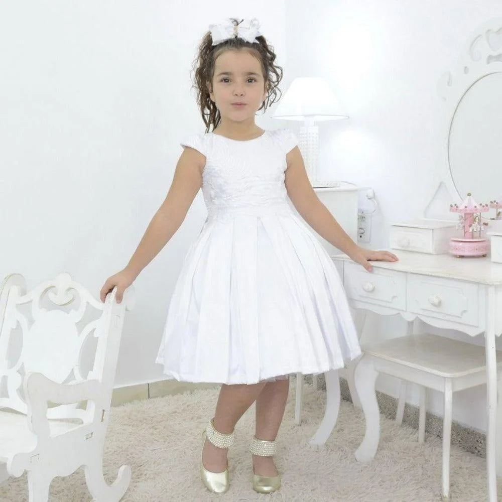 Girl's White dress with french tulle with floral embroidery, formal party 3T US numeric Girl's White dress with french tulle with floral embroidery, formal party 3T US numeric