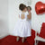 Girl’s white dress with pearl embroidery and rhinestones + Hair Bow + Girl Petticoat Clothes Birthday Party - Dress