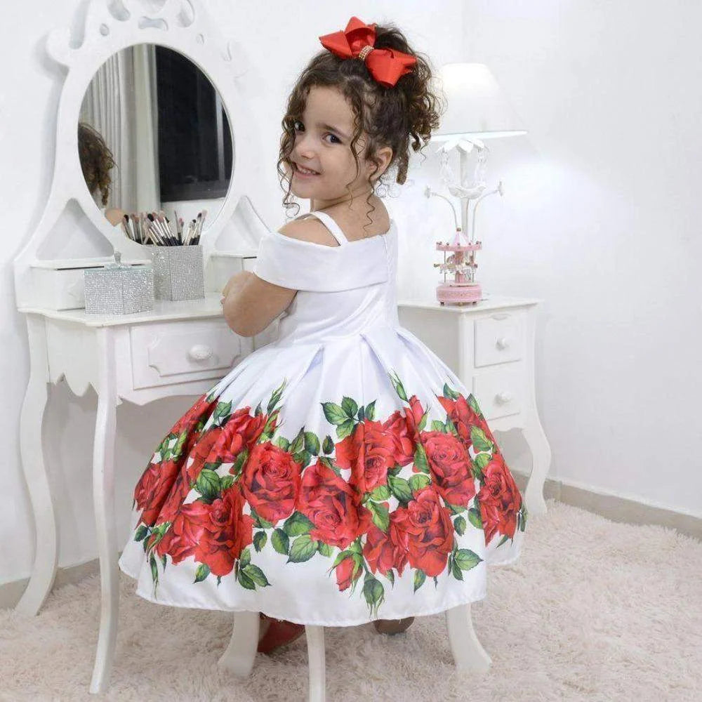 White dress sales with red roses