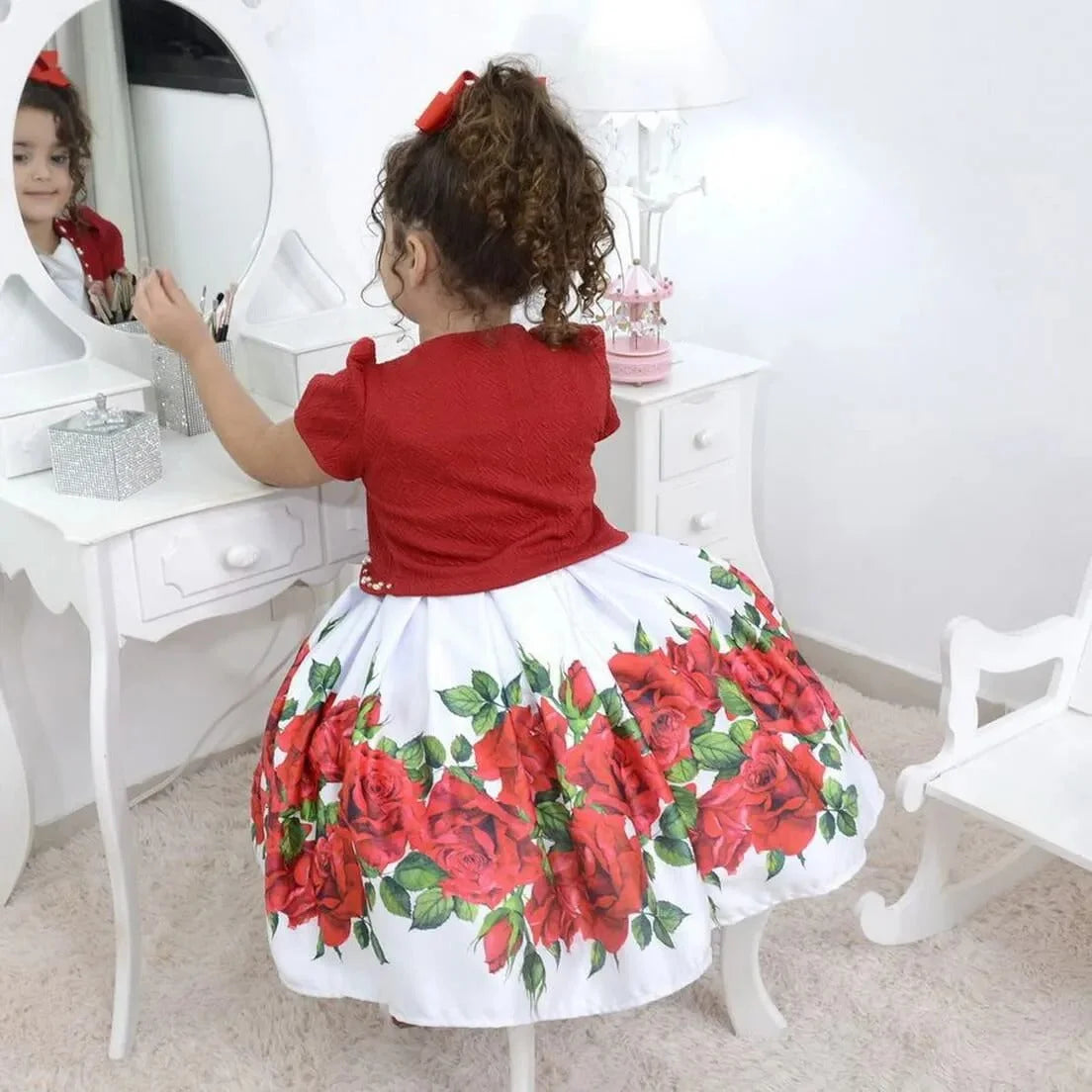 red dress with little white flowers Fairytale Dream Floral Strap Mini Dress Red