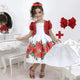 Girl's white dress with red roses and bolero + Hair Bow + Girl Petticoat, Birthday Baby Girl