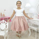 Vestido de niña blanco con rosa seco con bordado en cintura, fiesta formal