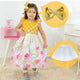 Golden Dress With Floral Skirt + Hair Bow + Girl Petticoat, Clothes Birthday Party