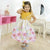 Golden Dress With Floral Skirt + Hair Bow + Girl Petticoat Clothes Birthday Party - Dress