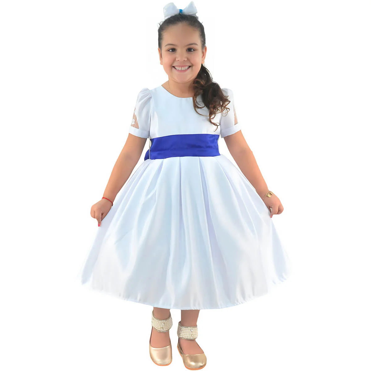 Kids graduation dress White with royal blue details Moderna Meninas