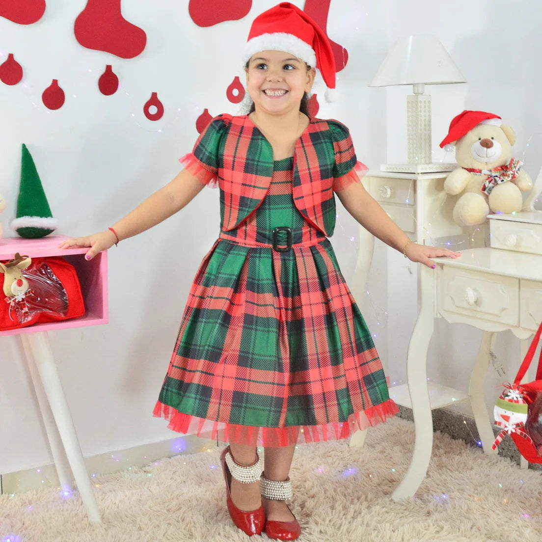 green emerald velvet dress Holly Jolly Hi-Lo Plaid Holiday Dress – Mia Belle Girls main image 1