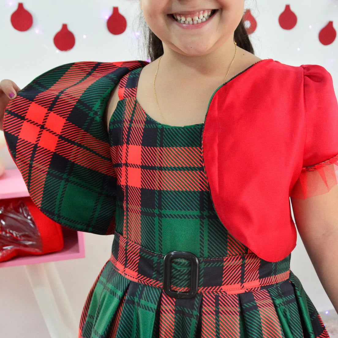 green emerald velvet dress Sassy Shortcake Deck The Halls Plaid Dress main image 0