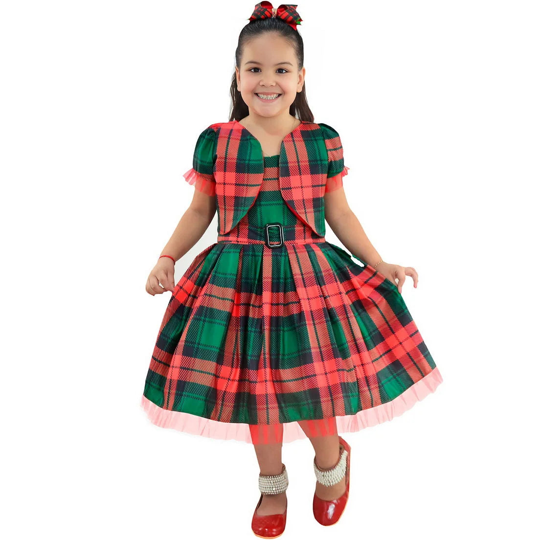 Kids Plaid Dress with Bolero: Red and Green for Christmas 3T US Numeric