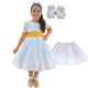 Vestido Infantil Blanco con Detalles Dorados + Cinta para el Pelo + Falda Tutú