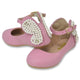 Zapatos niña de piel con aplicación de perlas - Forma mariposa - Color Rosa