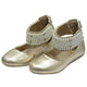 Leather girls shoes withp pearls application - Gold-Old Color