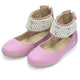 Leather girls shoes withp pearls application - pink color